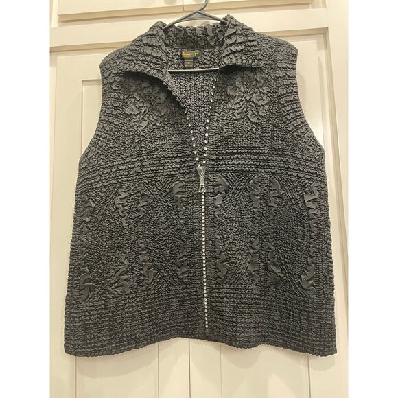Jerry T  Black ruched vest with rhinestone detail zipper XL - Picture 1 of 15